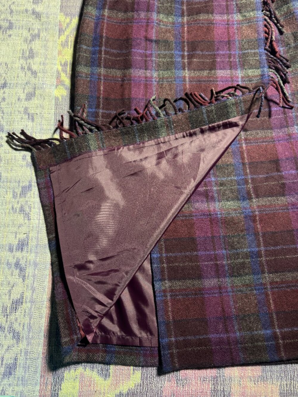 Talbots Plaid Fringe Wool Blend Wrap Skirt Purple Blue Sz 8 - Picture 11 of 15